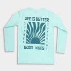Boys Light Aqua Blue Cotton Round Neck Casual T-Shirt, हल्का नीला, small image number null