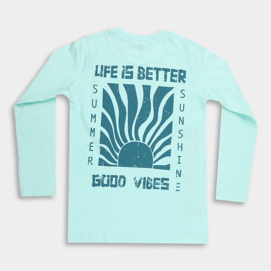 Boys Light Aqua Blue Cotton Round Neck Casual T-Shirt, हल्का नीला, large image number null