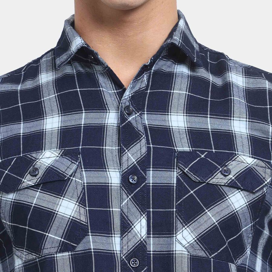 Checked Casual Shirt, Dark Blue, large image number null