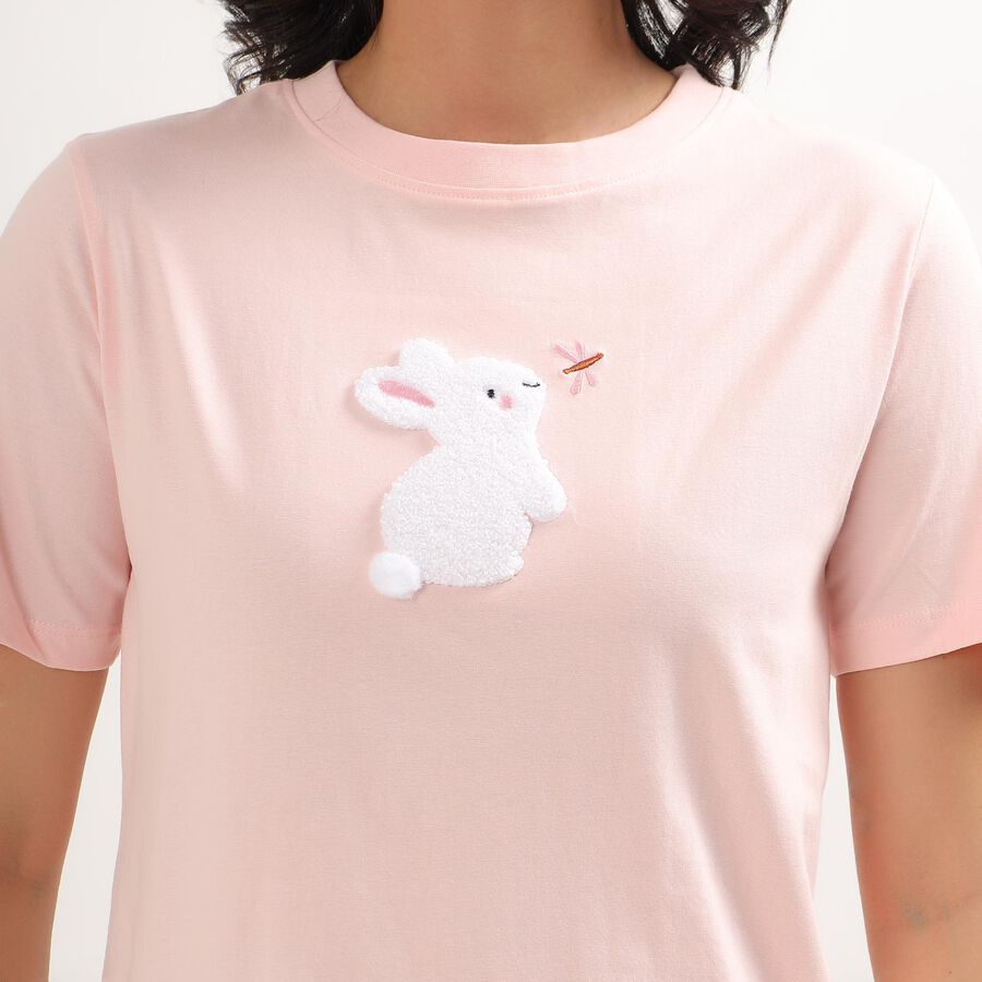 Women's Light Pink Cotton Round Neck T-Shirt, Light Pink, large image number null