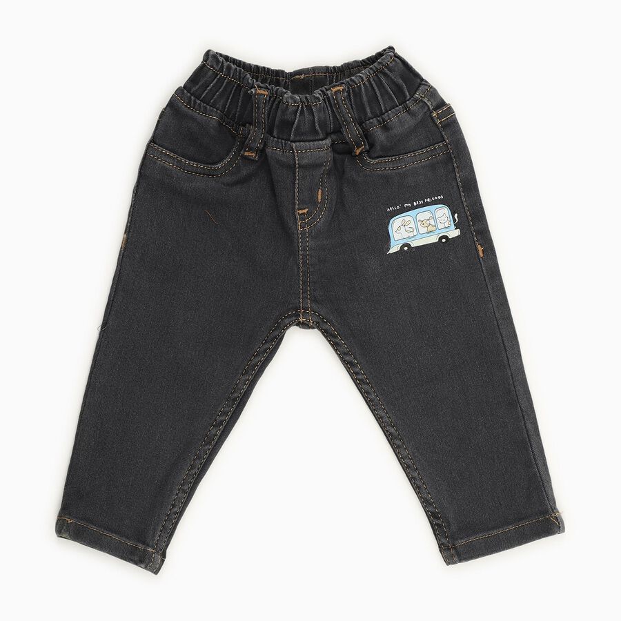 Infants' Dark Charcoal Black Relaxed Fit Cartoon Print Jeans, Dark Grey, large