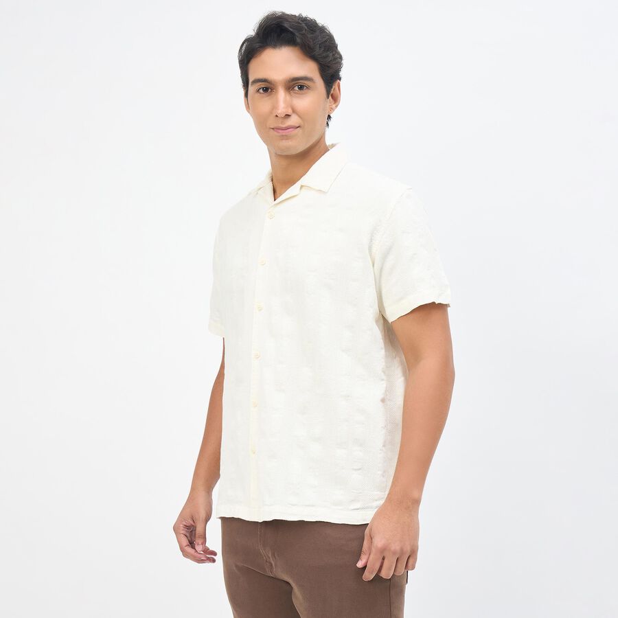 Men's Eggshell White Cotton Half Sleeve Cuban Collar Casual Shirt, ऑफ व्हाइट, large