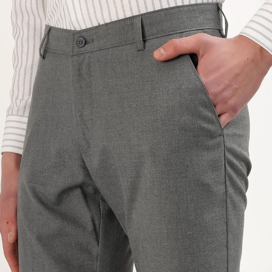 Men's Muted Charcoal Grey Slim Fit Flat-Front Formal Trousers, हल्का ग्रे, large