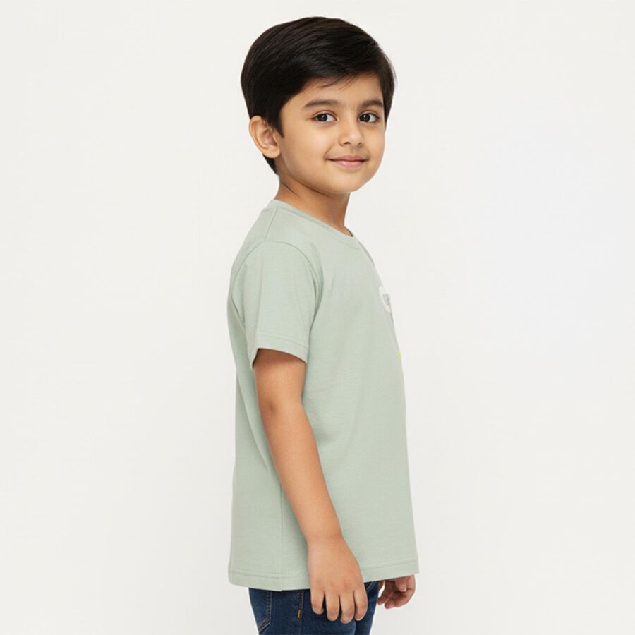 Boys Light Sage Green Cotton Crew Neck Casual T-Shirt, Light Green, large image number null