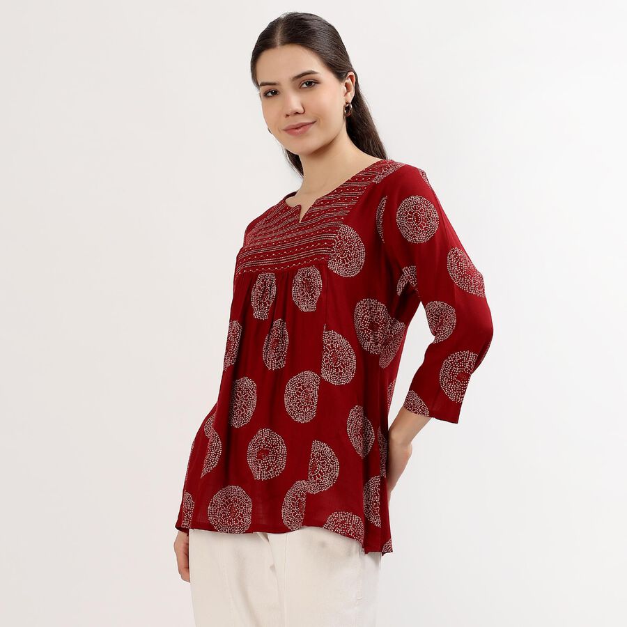 Women's Maroon Notch Neck Embroidered Kurti, Maroon, large image number null