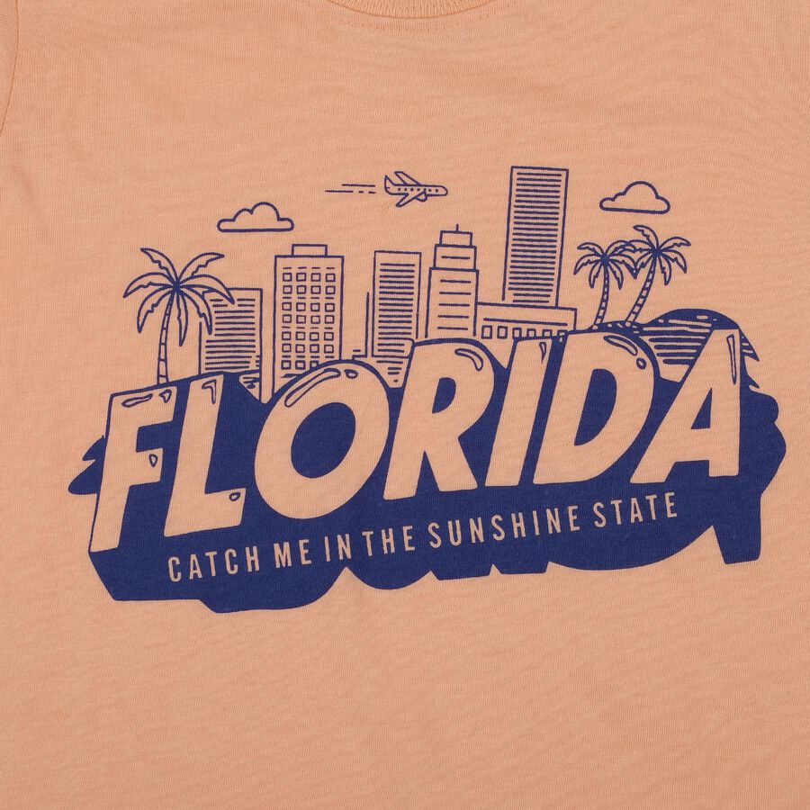 Boys Orange Round Neck Casual T-Shirt, Orange, large