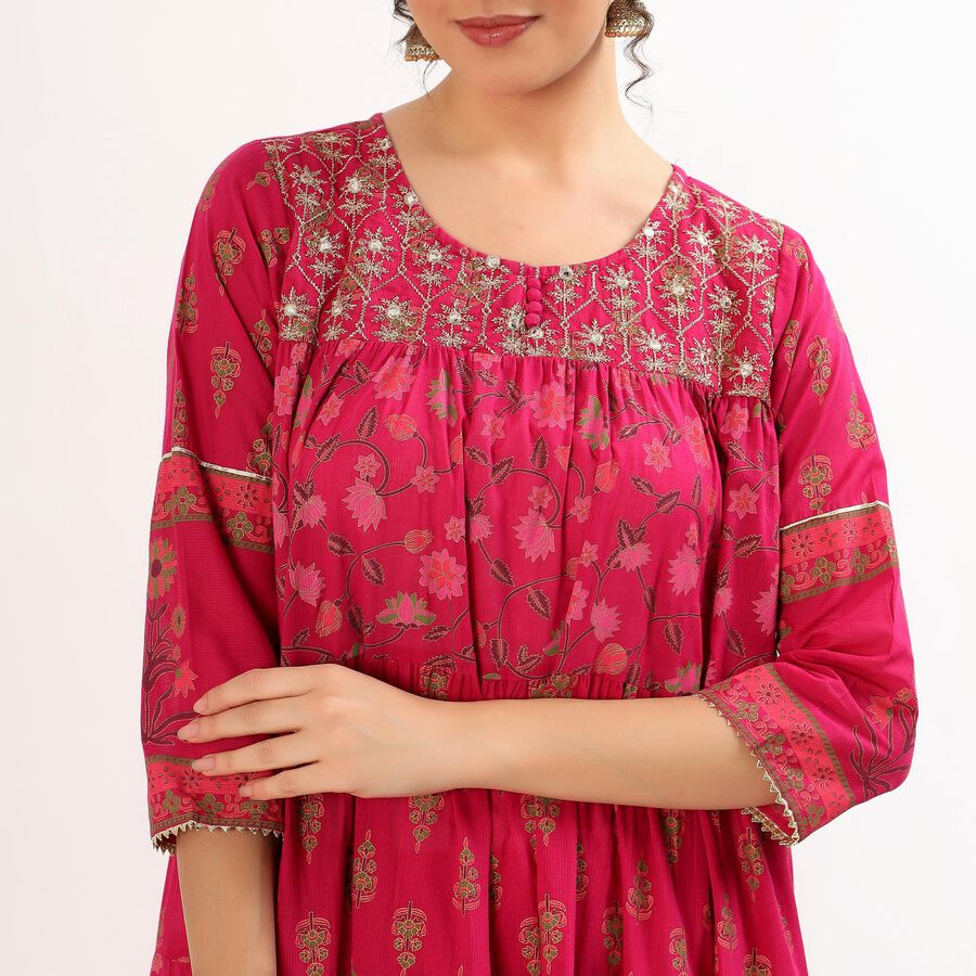 Women's Bright Magenta Pink Cotton Embroidered Ethnic Set, Fuchsia, large image number null
