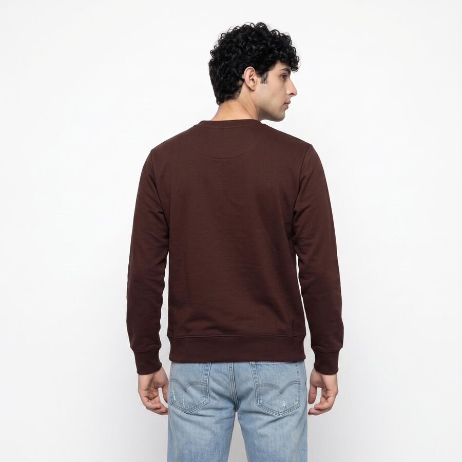 Men's Wine Crew Neck Printed Pullover Sweatshirt, Wine, large