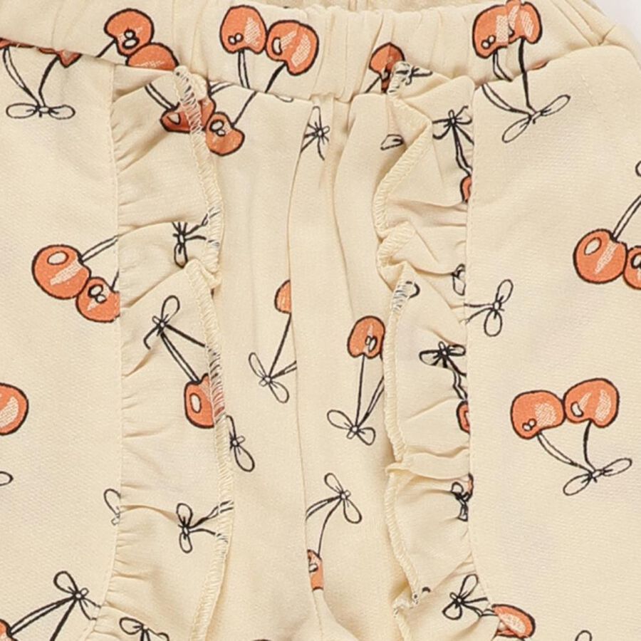 Girls' Cream Cherry Printed Elastic Waist Pyjama, ऑफ व्हाइट, large image number null