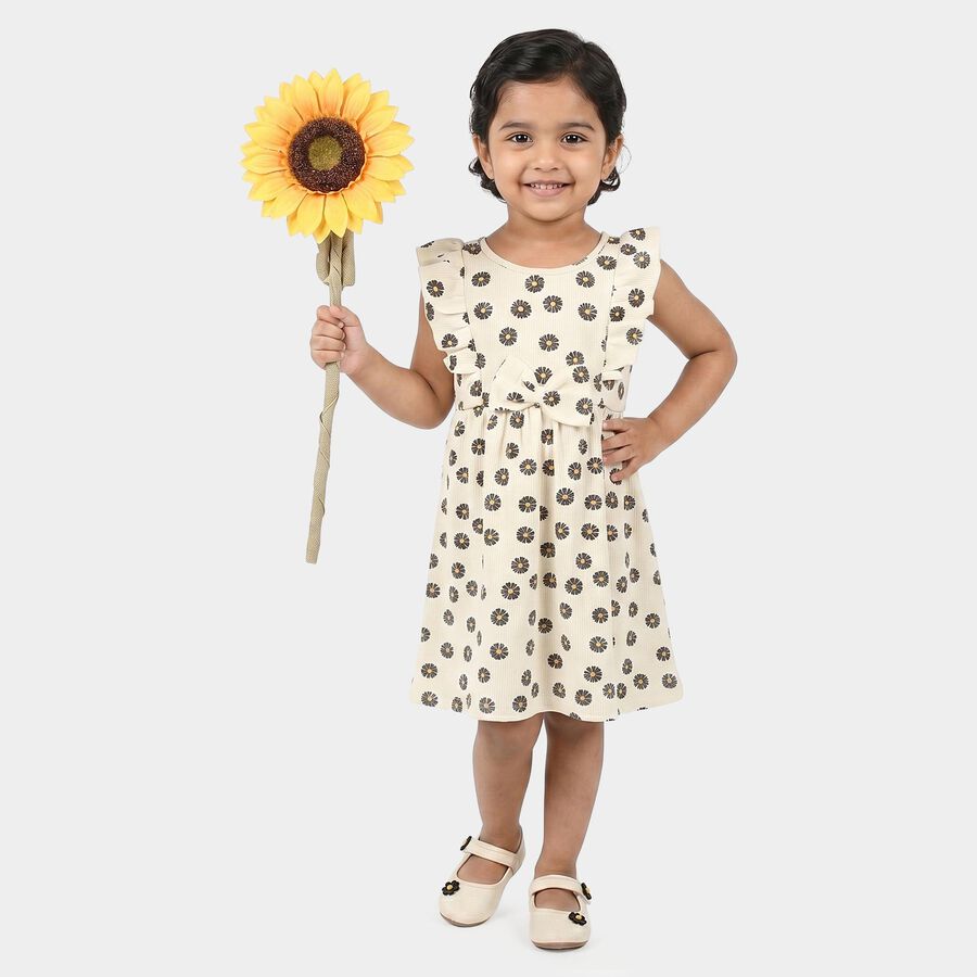 Girls' Off White Floral Printed Fit and Flare Frock, ऑफ व्हाइट, large