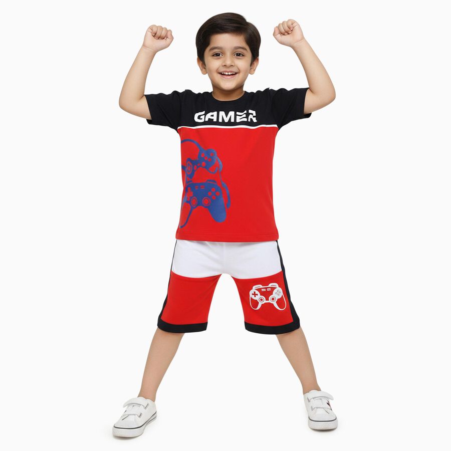 Boys' Knit Baba Suit, Red, large image number null