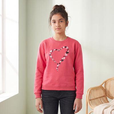 Girls Fuchsia Crew Neck Pullover Sweatshirt