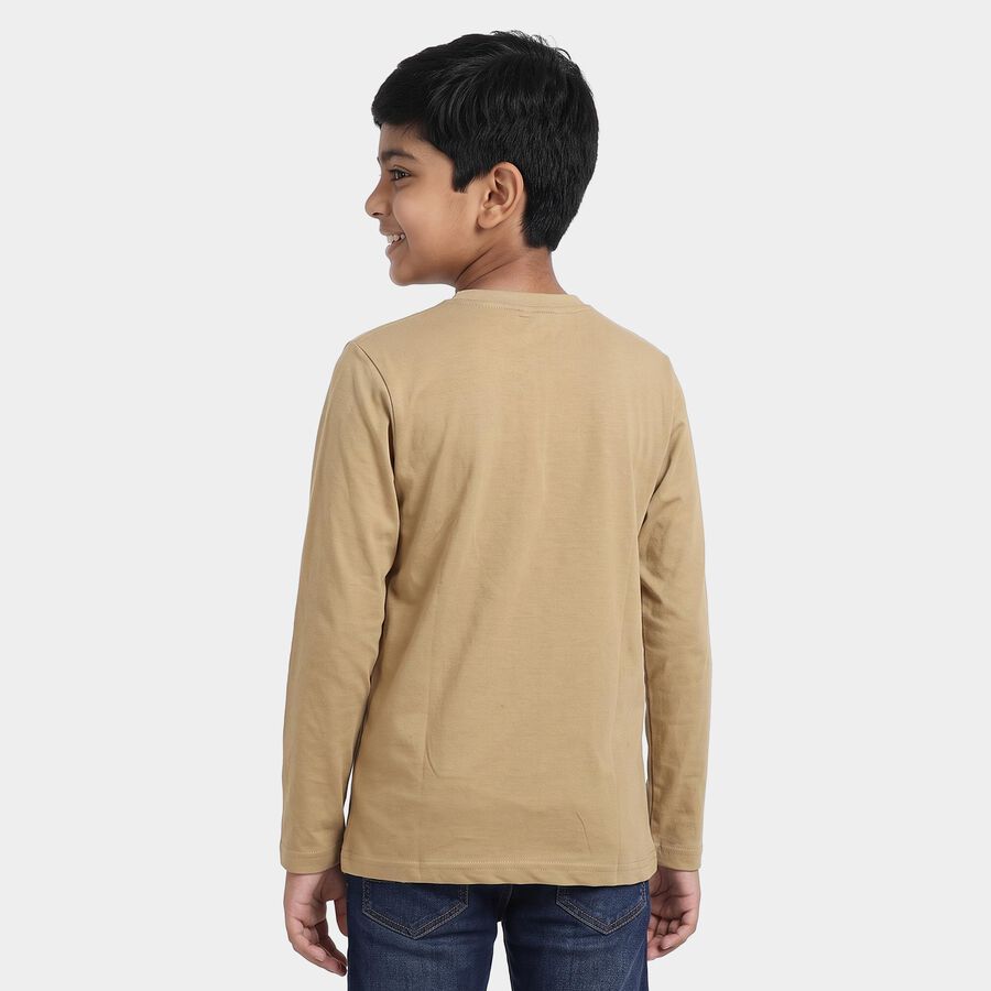 Boys Beige Round Neck Regular T-Shirt, Khaki, large