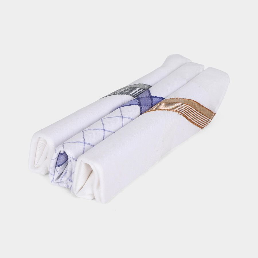 Men's Light Blue Checked Pack of 3 Handkerchief, Light Blue, large