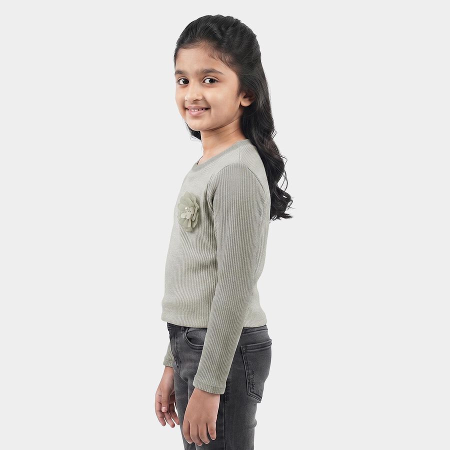 Girls Off White Round Neck Regular Top, ऑफ व्हाइट, large