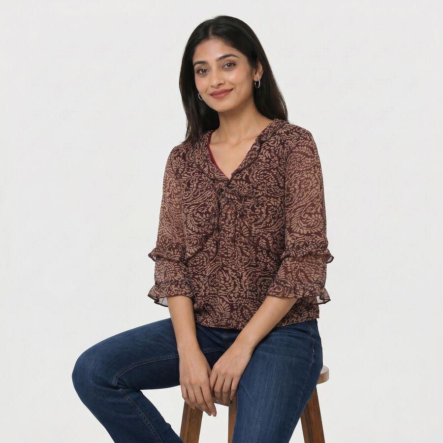 Women's Wine V-Neck Regular Top, वाइन, large
