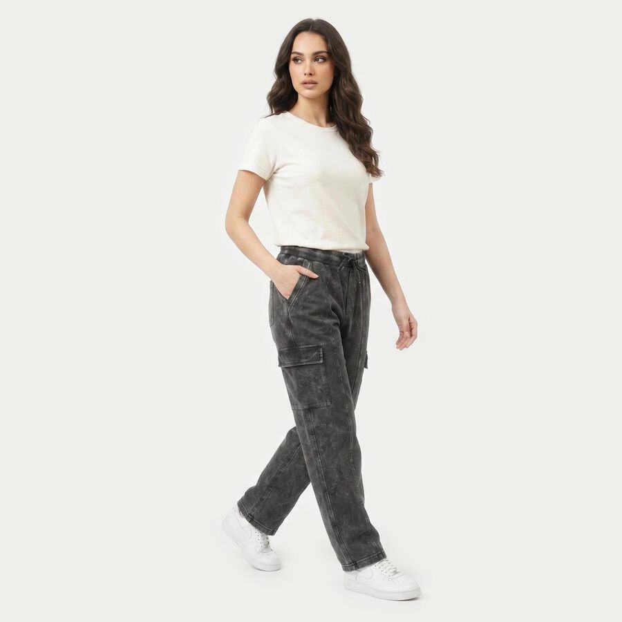 Women's Dark Grey Straight Fit Cargo Track Pants, गहरा ग्रे, large