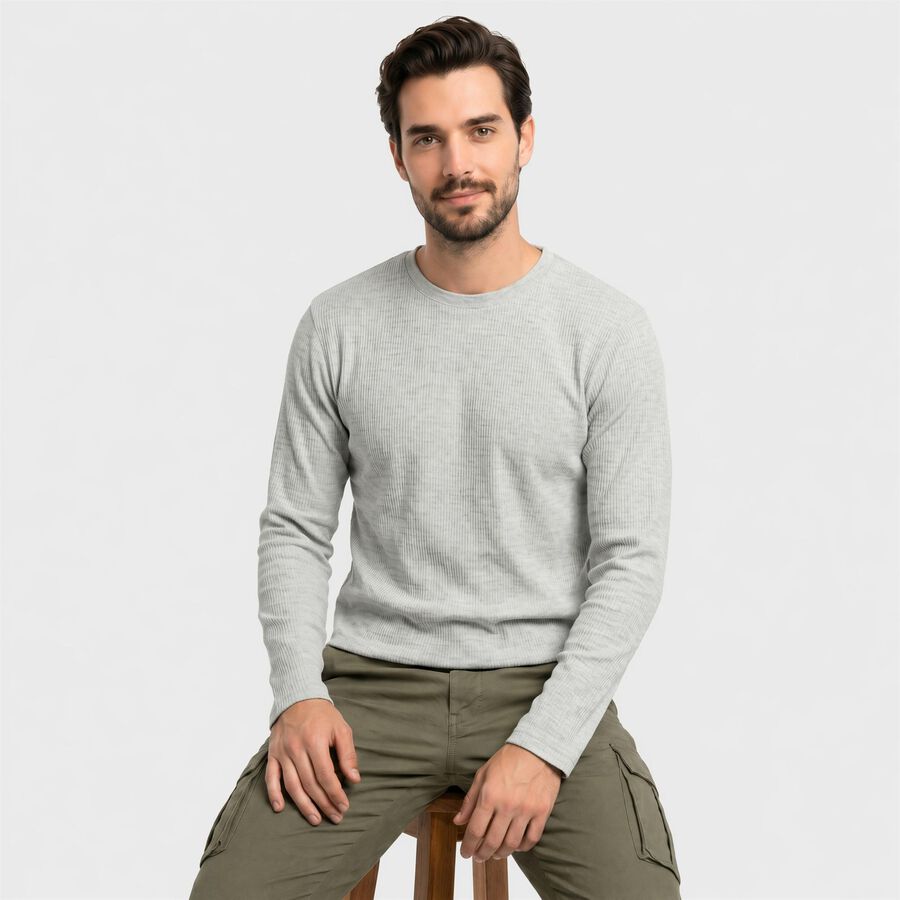 Men Grey Round Neck Regular T-Shirt, मिश्रित हल्का ग्रे, large