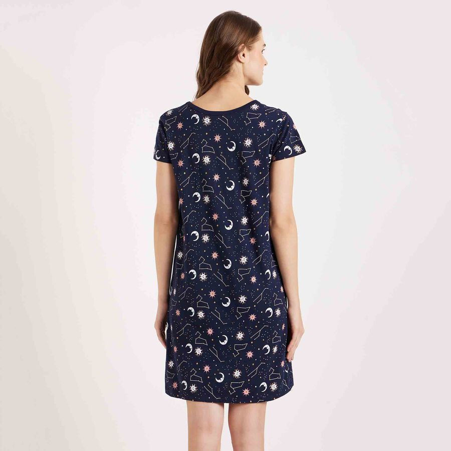 Printed Knee Length Nighty, Navy Blue, large image number null
