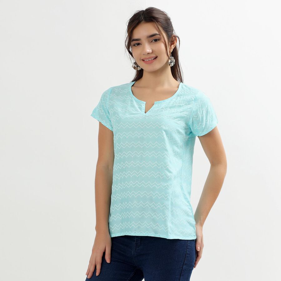 Women's Light Aqua Blue Notch Neck Printed Kurti, Aqua, large image number null