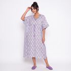 Women's Lavender V-Neck Kaftan Nighty, लाइलेक, small