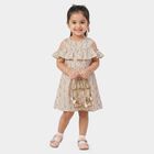 Girls' Light Pink Fit and Flare Floral Printed Cold Shoulder Frock, Light Pink, small
