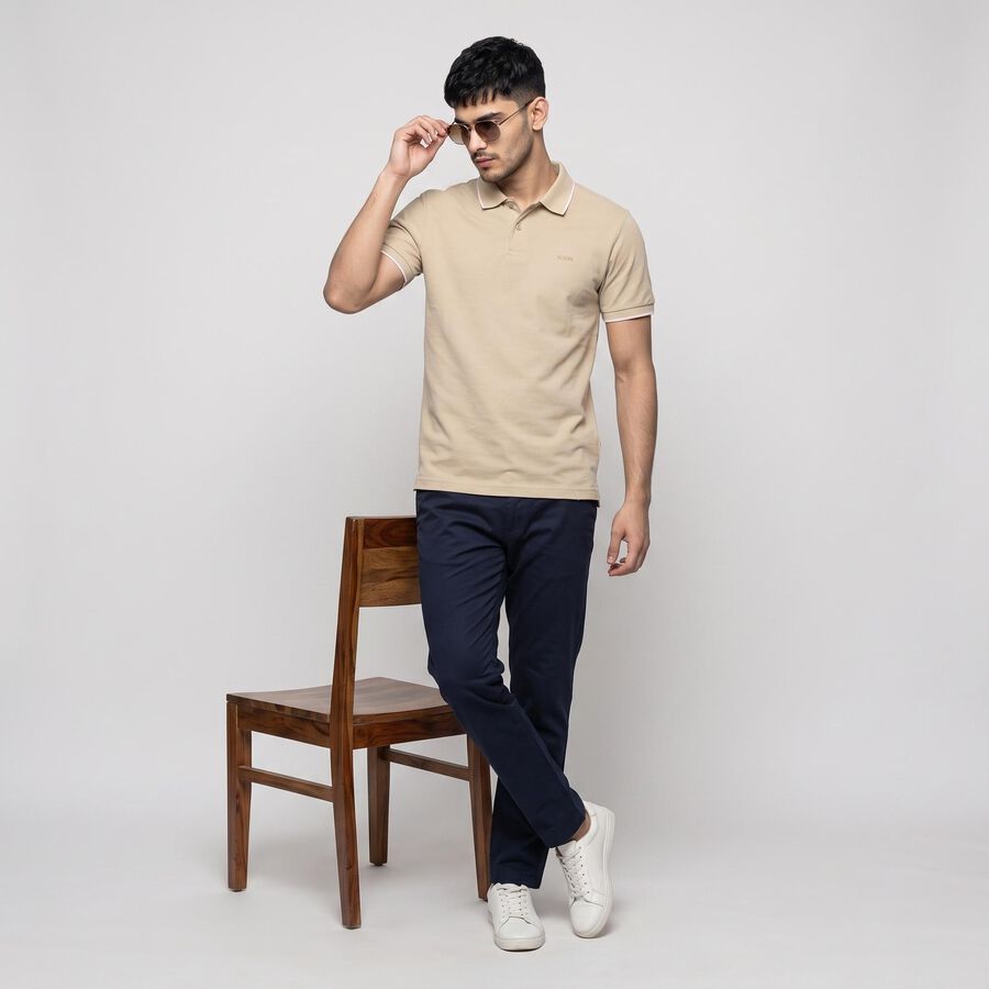 Men's Beige Polo Neck Polo T-Shirt, गहरा पीला, large
