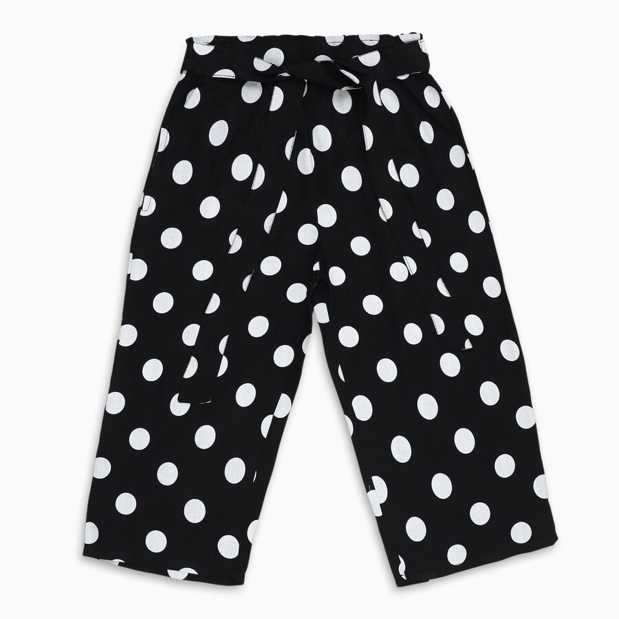 Girls' Black Polka Dot High-Rise Wide-Leg Capri, Black, large