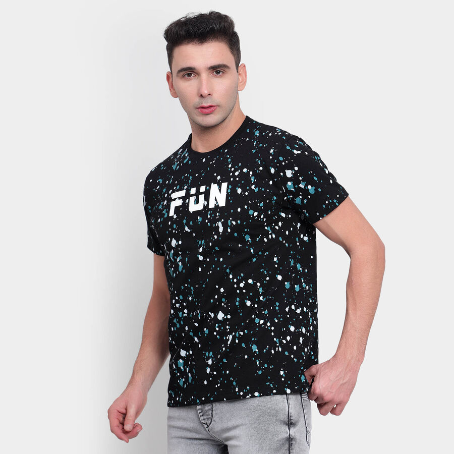Cotton Round Neck T-Shirt, Black, large image number null
