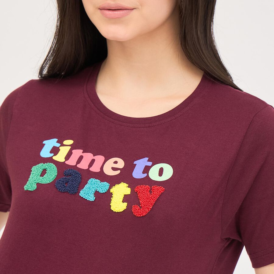 Women's Deep Maroon Cotton Round Neck T-Shirt, Wine, large image number null
