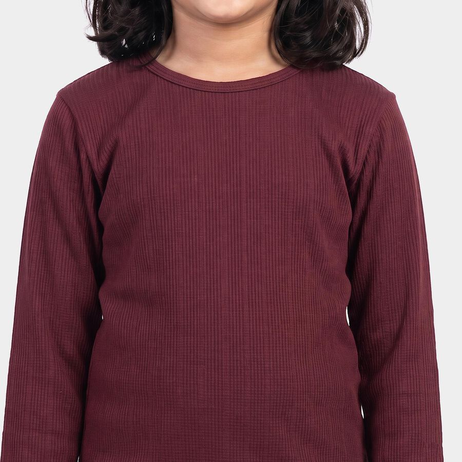 Girls' Maroon Long Sleeve Thermal, वाइन, large