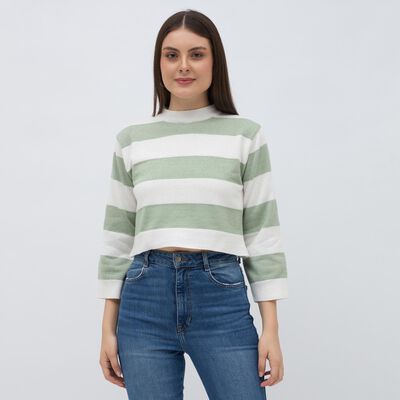 Women's Light Sage Green Crew Neck Casual Pullover