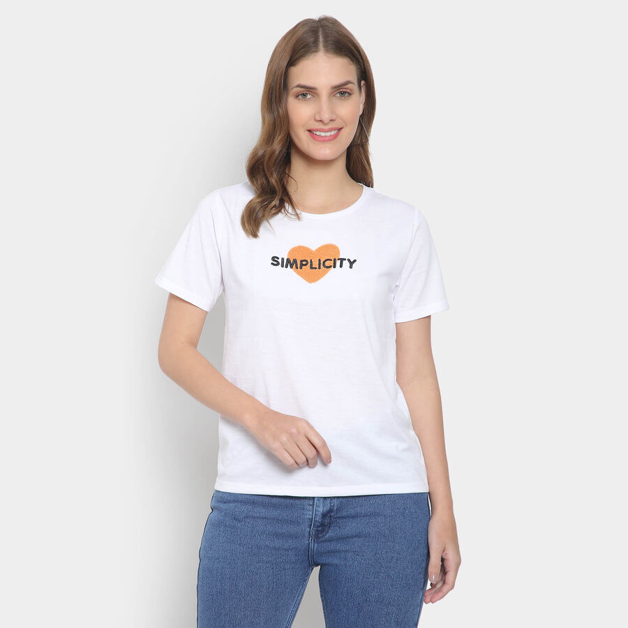 Embellished Round Neck T-Shirt, White, large image number null