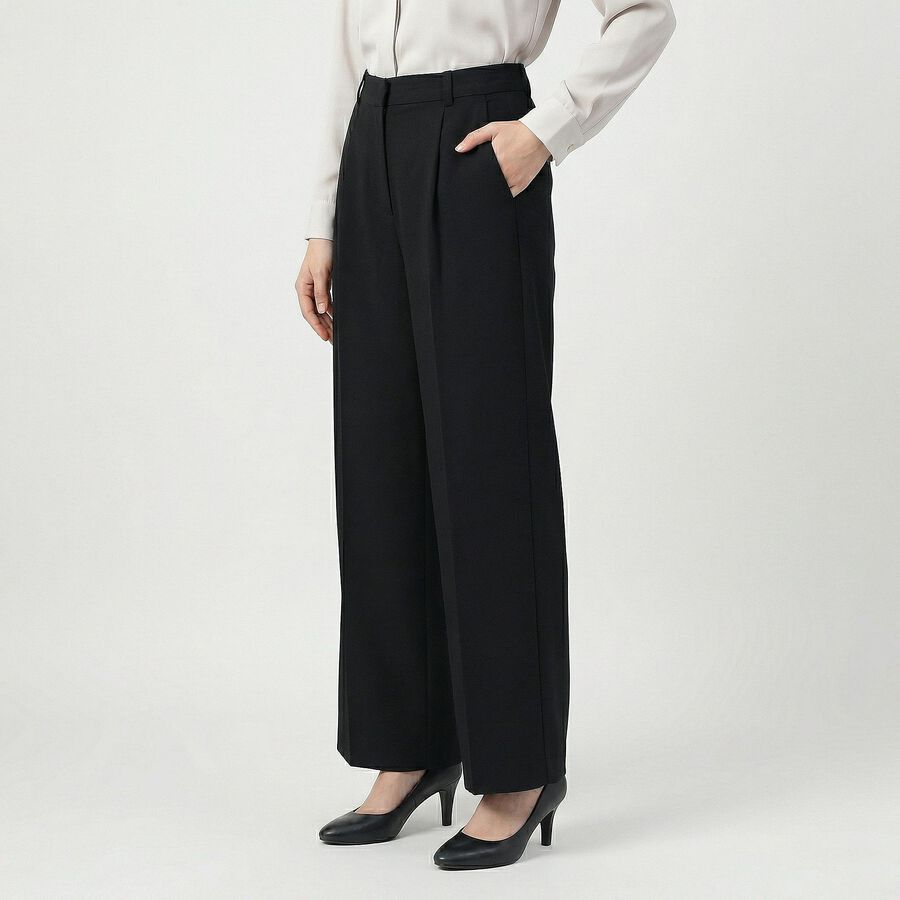 Women's Black Wide-Leg Trousers, काला, large