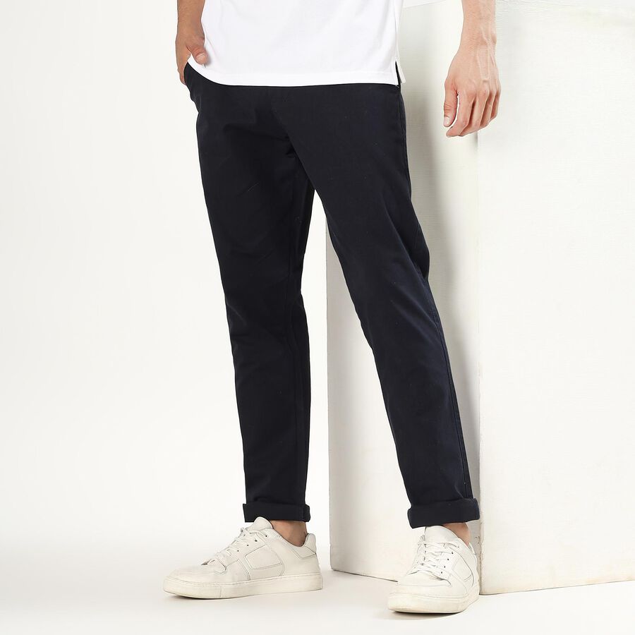 Men's 100% Cotton Slim Fit Casual Trousers, नेवी ब्लू, large image number null