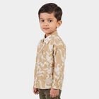 Boys Beige Cotton Printed Regular Fit Shirt, Beige, small