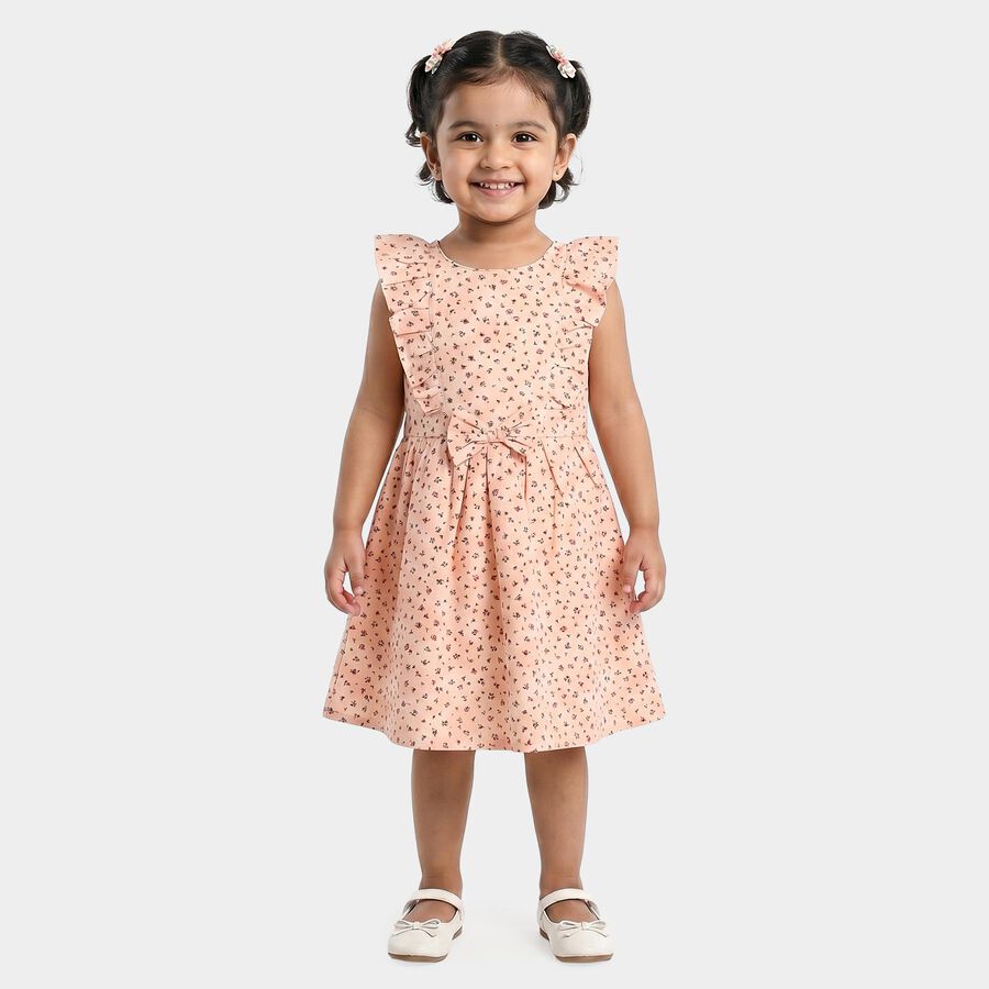 Girls' Light Pink Floral Printed Fit and Flare Frock, Light Pink, large