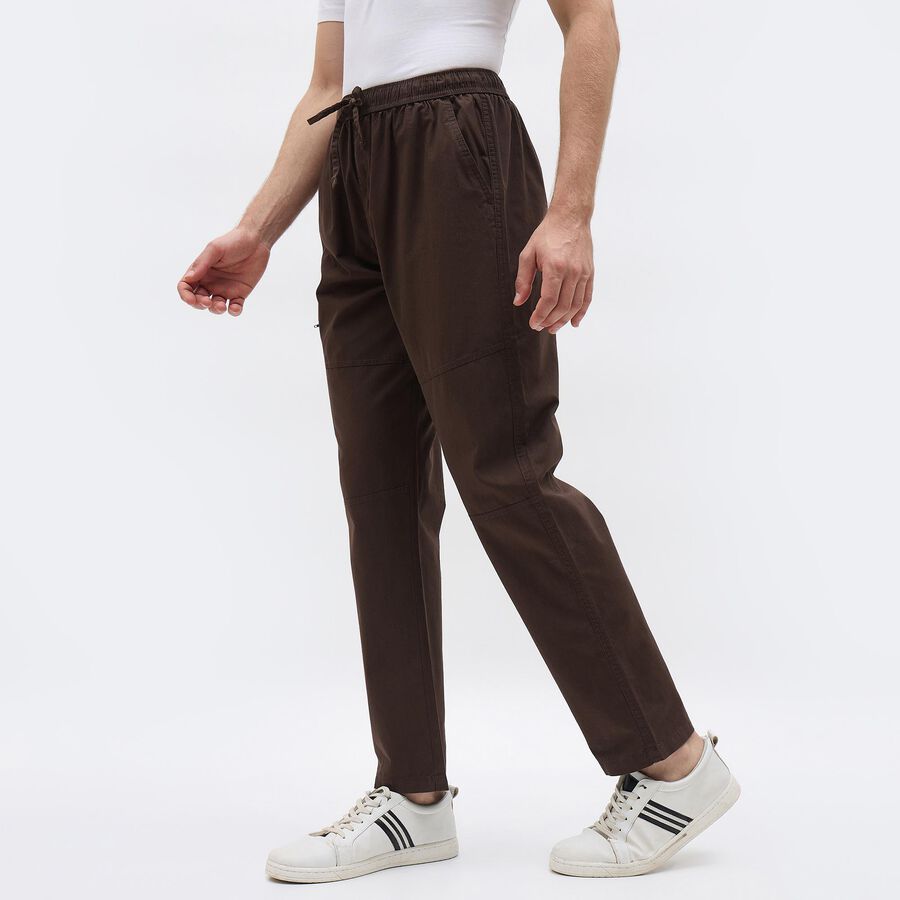 Men's Brown Regular Fit Cotton Track Pants, Brown, large image number null