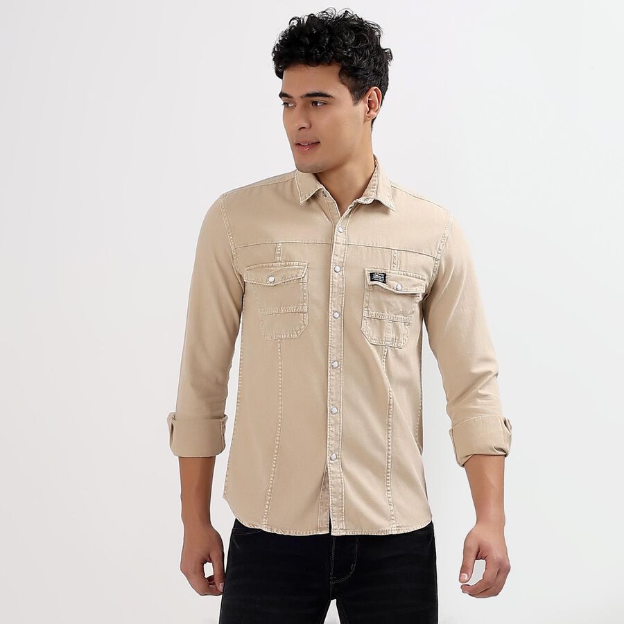 Men's 100% Cotton Casual Shirt , Beige, large image number null