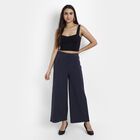 Solid Flared High Rise Trousers, Teal Blue, small image number null