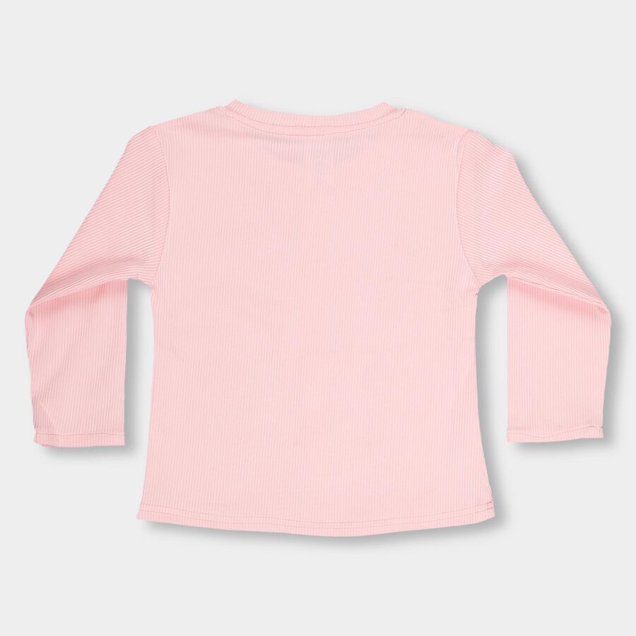 Girls' Light Pink Round Neck Casual Top, Light Pink, large image number null