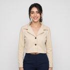 Women Off White Single-Breasted Cropped Blazer, Off White, small