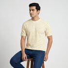 Men's Beige Round Neck Casual T-Shirt, गहरा पीला, small