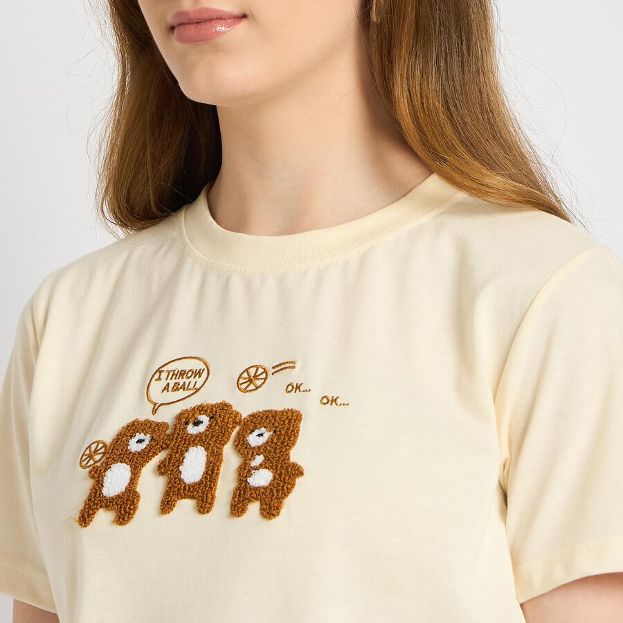 Ladies' Round Neck T-Shirt , Beige, large