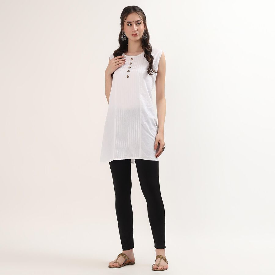 Women's White Slim Fit Solid Cotton Churidar, Black, large