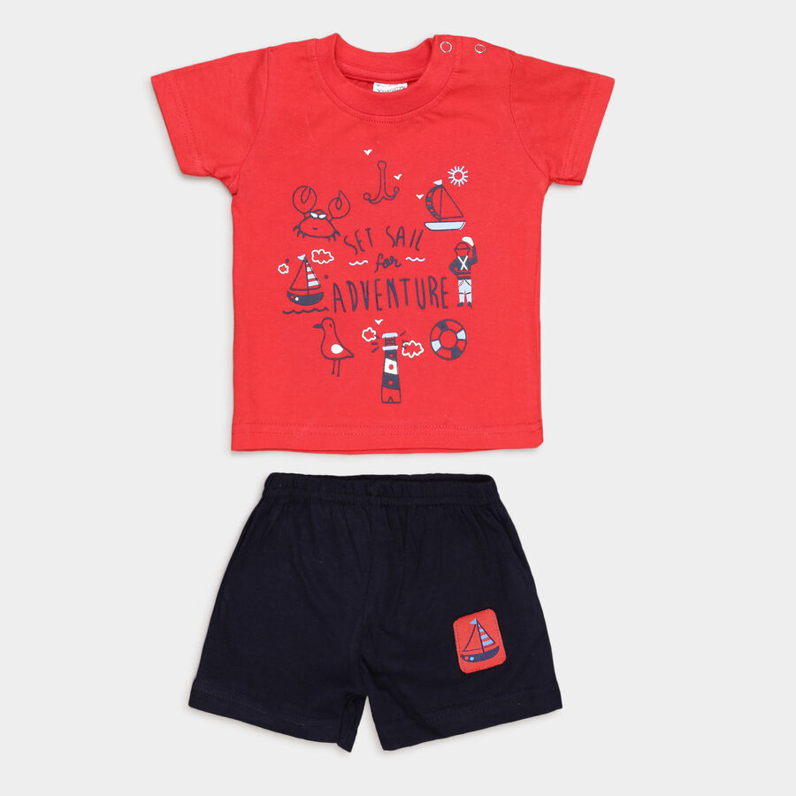 Infants Cotton Round Neck Baba Suit, Red, large image number null