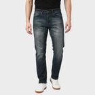 Men's Navy Blue Slim Fit Faded Jeans, Dark Blue, small