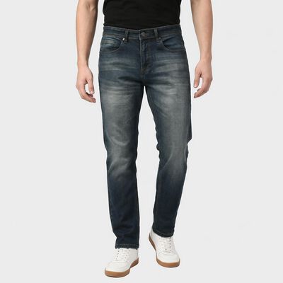 Men's Navy Blue Slim Fit Faded Jeans