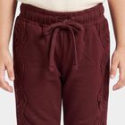 Girls' Wine Straight Fit Lace Panel Cotton Pyjama, वाइन, small