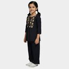 Girls Navy Blue Round Neck Embroidered Kurta and Palazzo Fusion Set, नेवी ब्लू, small